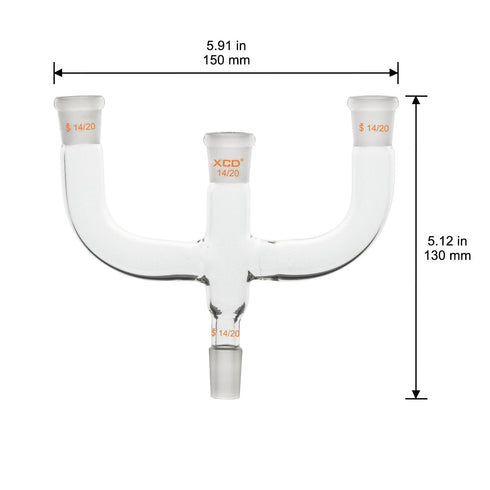 XCD Claisen Adapter, Borosilicate Glass 4-Way Claisen Distillation Adapter with 14/20 Joints Connecting Adapter Lab Glass Distilling Adapter for Laboratory and Chemistry