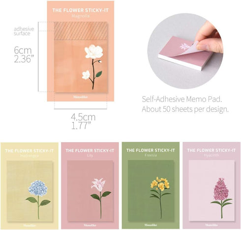 Monolike The flower Sticky-It - 5p Set Self-Adhesive Memo Pad 50 Sheets