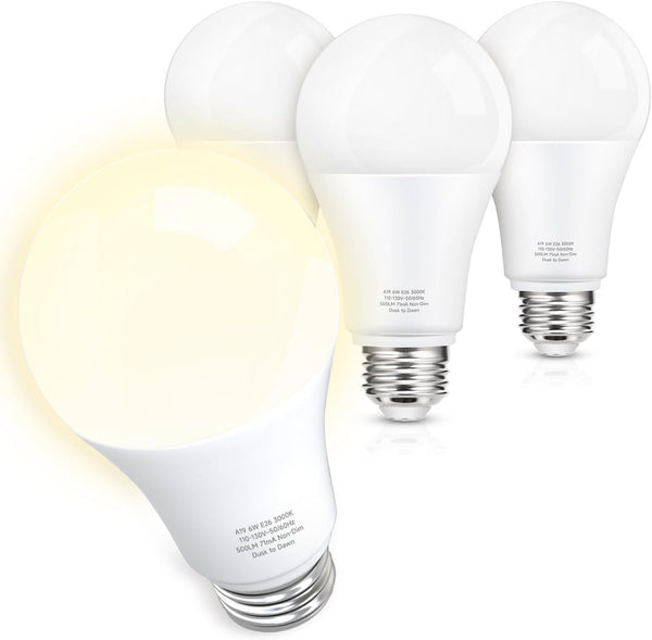 Dusk to Dawn Light Bulbs, 40W Equivalent, LED Outdoor Lighting Sensor, Warm White 3000K, A19 E26 Base, 6W