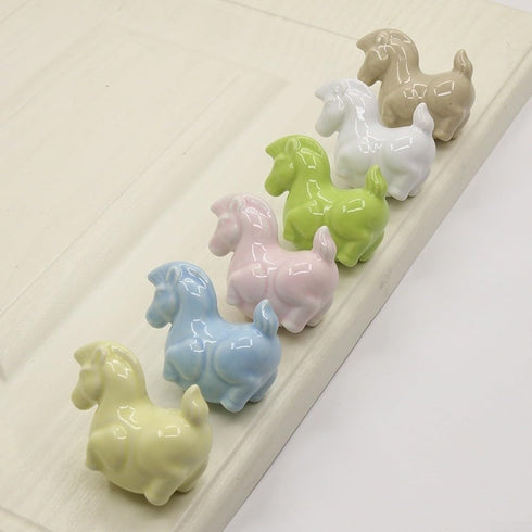 HanOaki 31mm 57mm Cabinets(1366 Pottery and Porcelain Cabinet Door Handle with Cartoon Horse Design, Brass Base