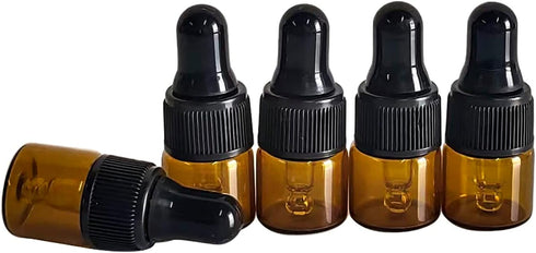 50 Pack 1ML Amber Glass Mini Dropper Bottles for Essential Oil Samples