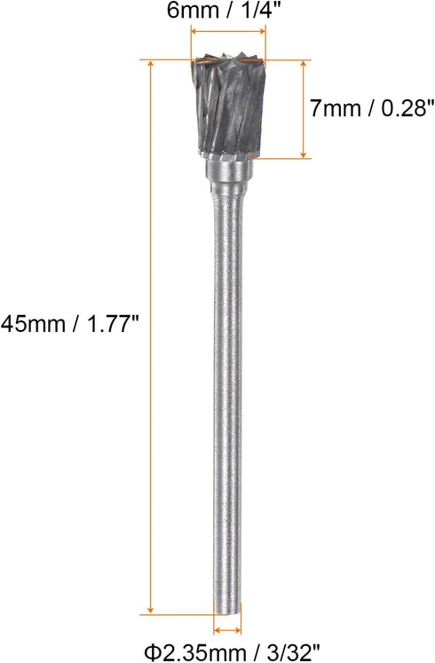 10pcs Carbide Rotary Burrs 3/32" (2.35mm) Shank 1/4" (6mm) Head Double Cut Inverted Cone N Shape Die Grinder Bits Rasp Files for Metal Wood Plastic Polishing Engraving