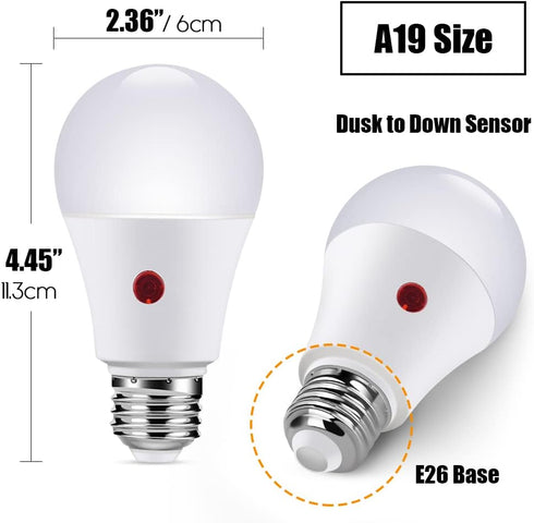 Emotionlite Dusk to Dawn Sensor Light Bulbs, 60 Watt Equivalent, A19 Size, 9W, E26 Medium Base (3 Pack)