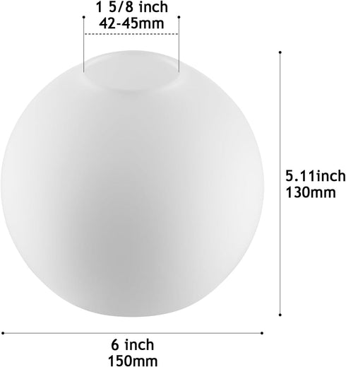 WEIYOUDJ 5.9 Inch E26 1-5/8 Inch White Glass Globe Shade Fixture Replacement, Diameter, Base Fitter, double hole Glass