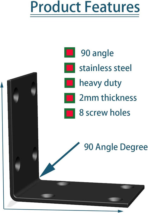 Aufuga (16, 2.8x2.8x2) Black Stainless Steel Shelf Bracket,Joint Right Angle Bracket,L Shape Heavy Duty Metal Corner