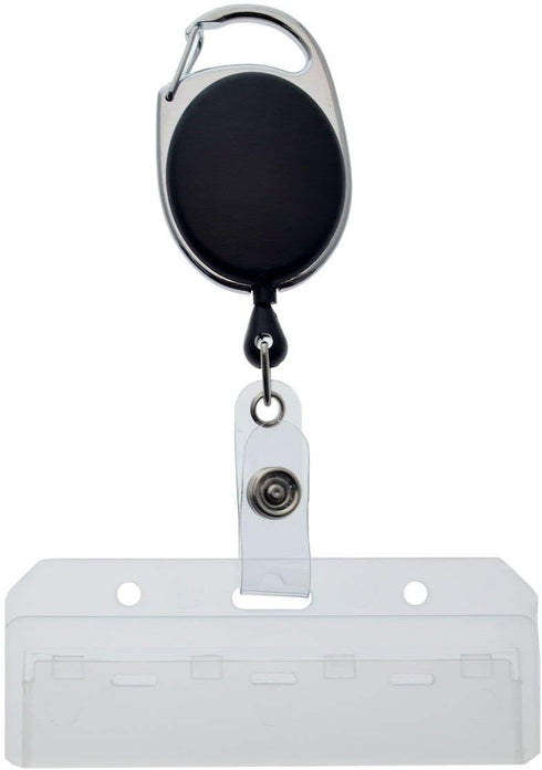 Specialist ID Premium 2 Pack Carabiner Badge Reels with Half Card Holders - Secure Swipe Access for POS Cards