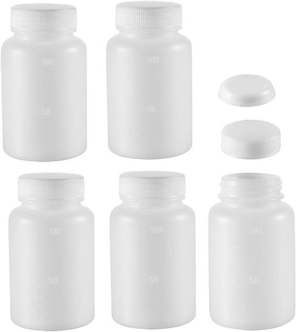 uxcell Plastic Lab Chemical Reagent Bottle, 100ml/3.4oz Wide Mouth Sample Sealing Cap, 5pcs