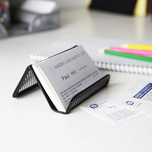 Jowxsx Metal Mesh Business Card Holder, Black Office Card Collection Organizer for Desk Storage