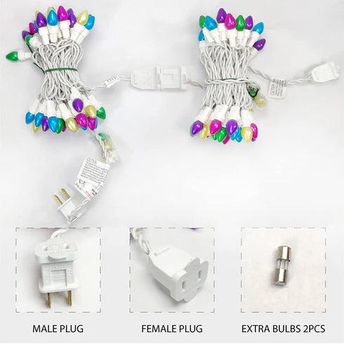 Easter String Lights LED Multi Color Glass C3 Lights, 50 Count, 120V UL Certified Connectable Outdoor String Light