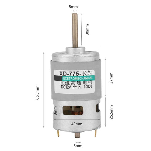 775 DC Motor, 12v High Power Extension Shaft DC Motor (12V 10000RPM)