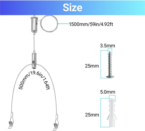 4 Set 5ft Commercial HAMRVL Aquarium Light Suspension Cables Kit - Adjustable Steel Hanging Chains Lighting Fixture