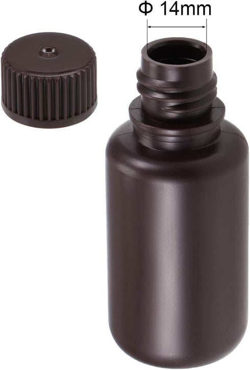 uxcell 50ml/1.7oz Plastic Lab Chemical Reagent Bottle, Small Mouth Liquid Storage Container, Brown 5pcs