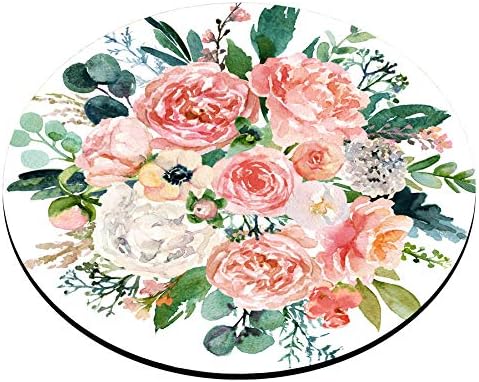 Smooffly Watercolor Floral Round Mouse Pad, Bright Pink Vivid Flowers, Non-Slip Rubber for Computers