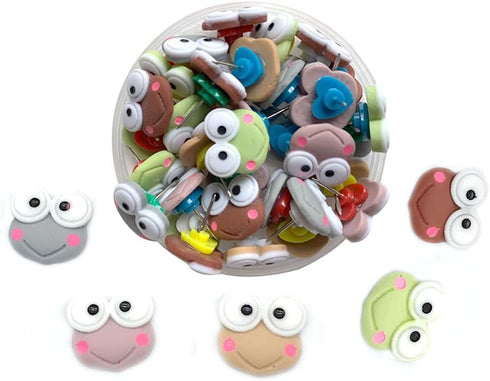 Duolai 40pcs Cute Big Eye Frog Decorative Thumbtacks, Cartoon Animal Boxed Pushpins for Office, Corkboard, Photo Wall
