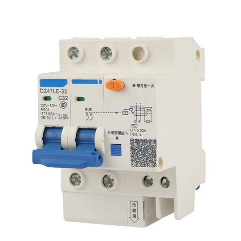 Oumefar Circuit Breaker, RCCB 2P + N Leakage Protection 32A Miniature Disconnect Switch, 30mA High Sensitivity RCD