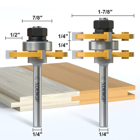 Professional 2 PCS Tongue and Groove Router Bit Set, 1/4 Inch Shank, Wood Milling Cutter for Joinery