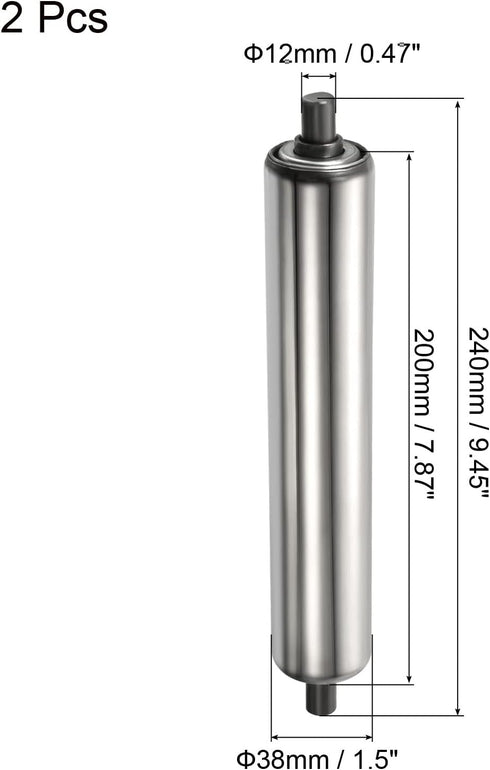PATIKIL Conveyor Roller - 1.5" Diameter, 8" Length, 2 Pack Stainless Steel Gravity Transmission Replacement Part,