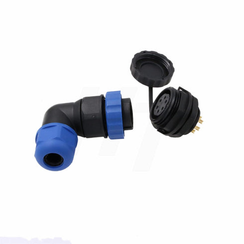 HangTon SD20 10Amp 6 Pin Threaded Plastic Connector Male Waterproof IP68 Electrical Right Angle Cable Plug Panel Mount Chassis Socket