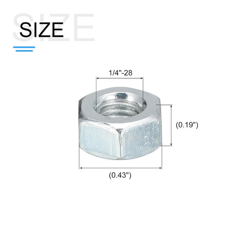 Hex Nuts (1/4"-28) 100Pcs, Carbon Steel Fine Thread Zinc Plated Hexagon Nut Hardware - for DIY Home Repair Machinery, Silver