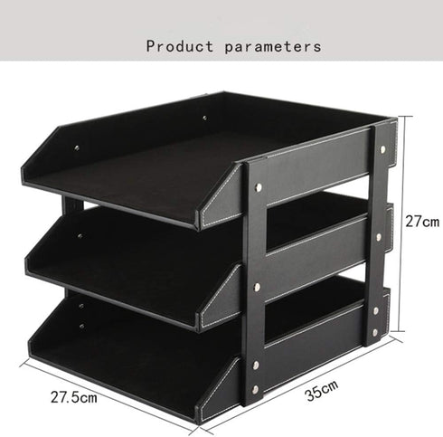 Leather Desk File Organizer, 3-Layer Stackable Tray for Documents, Folders, Stationery, and Other Home Office Sundries