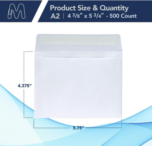 MOS A2 Invitation Envelopes – 4-3/8" X 5-3/4" White Self Seal Mailing Envelopes (500 Count) – 120GSM/32LB Heavy Duty