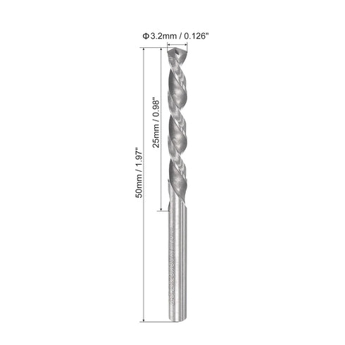 uxcell Solid Carbide Twist Drill Bits 3.2mm, Metric Left Hand Spiral Flutes Straight Shank Tungsten Steel Drilling Tool for Stainless Steel Alloy Metal, 2pcs