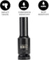 1/2-Inch Drive 9mm Deep Impact Socket with 6-Point Design, Heat-Treated Chrome Molybdenum Alloy Steel, Metric Hex Deep Socket