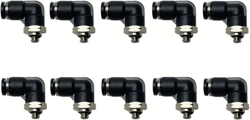Pneumatic Male Elbow 1/8 Inch OD Tube x 10-32 UNF Push to Connect Fittings PL1/8-U10(Pack of 10) by VETLEY