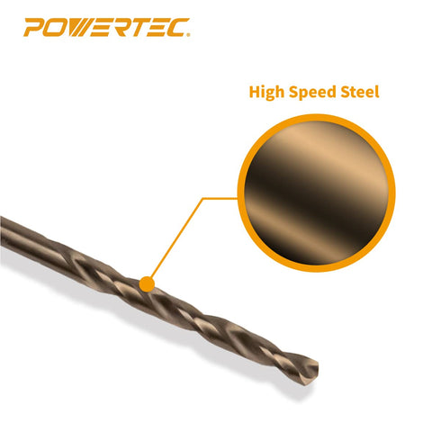 POWERTEC Cobalt Drill Bit Set, 50 PK, 3/64 Inch -1/8 Inch M35 HSS Cobalt Twist Drill Bits with 135° Tip