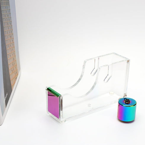 Rainbow Tape Dispenser Desk Clear Acrylic Tape Dispenser Holder for Office School Home Stationery Supplies (Clear & Rainbow Tone) by NatSumeBasics