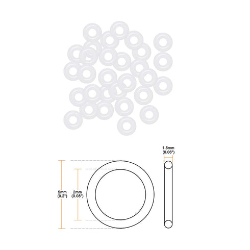 uxcell Silicone O-Rings, 5mm OD 2mm ID 1.5mm Width VMQ Seal Gasket for Pipe Repair, White, Pack of 30
