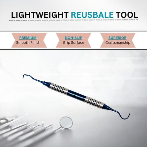 HIGH TECH INSTRUMENTS U15/30) Dental Curette Hollow Handle, Blue Titanium Coated Professional Teeth Cleaning Calculus
