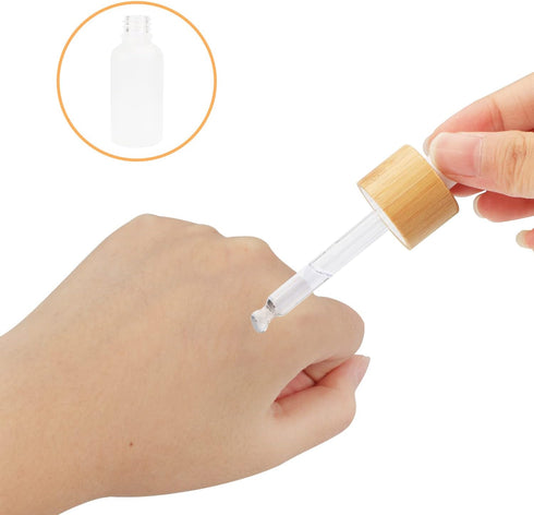 4 Pack Frosted Glass Dropper Bottles, Essential Oil Bottles with Eye Dropper and Bamboo Lids, 30ml/1oz