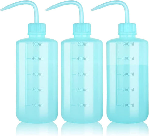 Melphoe Tattoo Wash Bottle Squeeze, 3Pcs 500ml Squirt Bottle for Medical Lab Washing, Blue