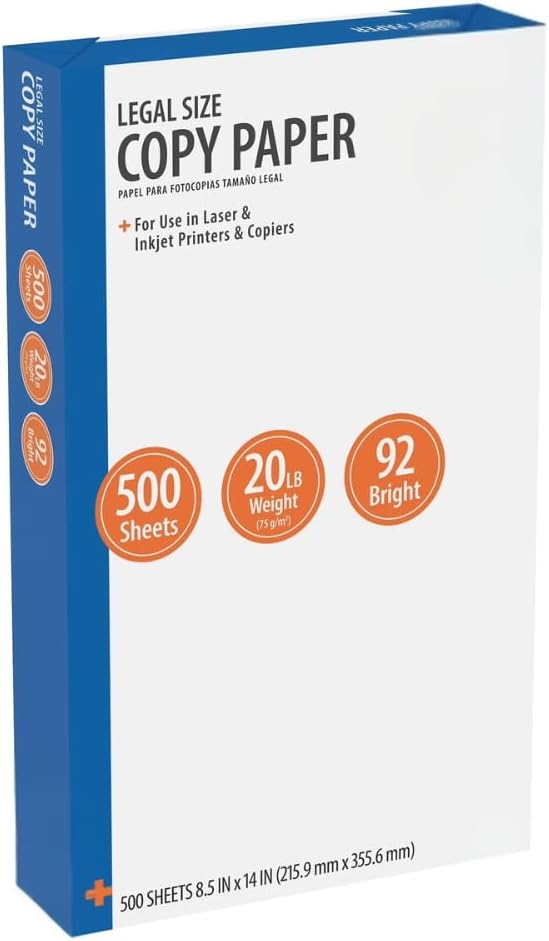 O2ktb Legal Size Copy Paper 8.5 x 14 Inch, 92 Bright White, 20