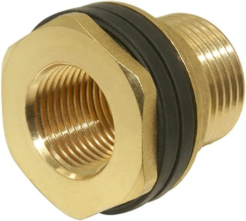 Hooshing Brass Bulkhead Fitting, 3/8" Female to 1/2" Male Thread Water Tank Connector with Rubber Ring