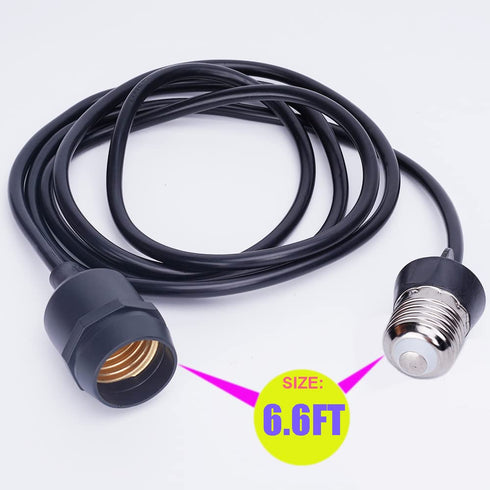 E26/E27 Light Socket Extender Cord, 6.6 FT Extension, Convert E26 to E26 Socket for Outdoor String Lights Use