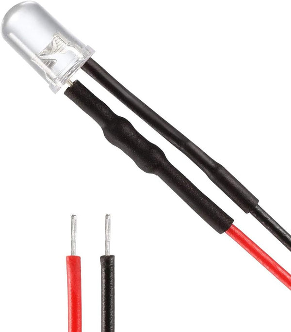 uxcell 5Pcs 5mm Pre Wired LED, White DC24V Clear Lens, Light Emitting Diodes