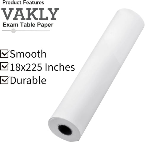 18" 225' (Pack 4) Vakly Exam Table Paper Roll x of Disposable Smooth Medical Barrier Paper for Spa, Doctor