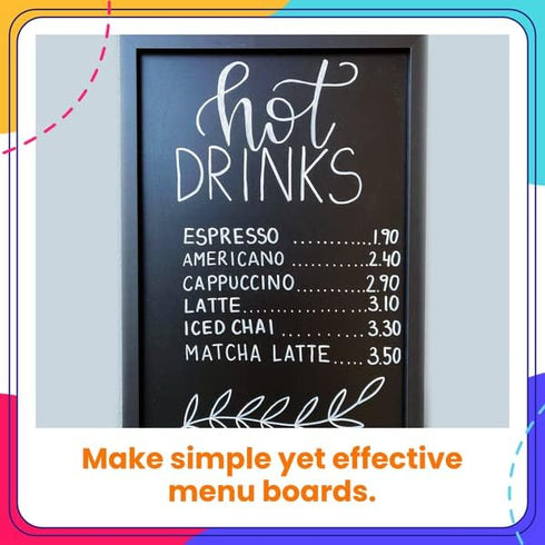 Chalkola 6 White Liquid Chalk Markers - Dry Erase Liquid Chalk Pens for Blackboard, Car Window, Bistro | Variety Pack