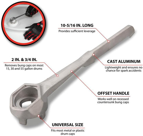 Performance Tool W54160 Aluminum Bung Wrench - Universal Tool for Safe Drum Cap Removal by Performance Tool