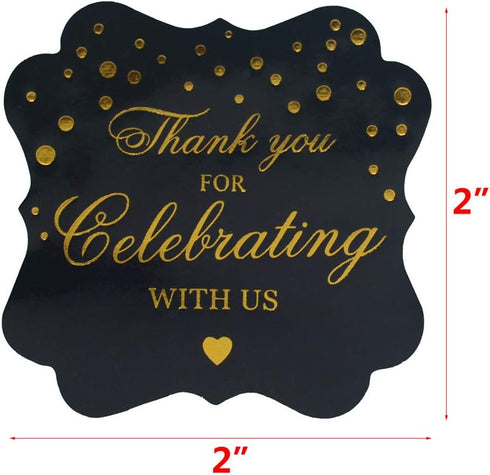 OPG Thank You For Celebrating With Us Stickers - Gold Thank You Sticker, Decorative for Party Supplies, 50-Pack