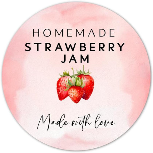 Sean Colby Designs Homemade Strawberry Jam Labels - 2 Round Stickers for Home Canning Jars