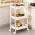Vamelia 3-Tier Rolling Utility Cart Metal Cart with Lockable Wheels for Office, Living Room, Kitchen, White