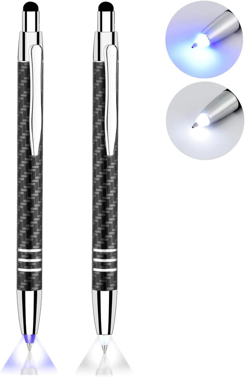 Pen with Light, 3-in-1 Lighted Tip Pen with Capacitive Stylus, LED Light + Ballpoint Pen + Stylus, 2 Pieces (White