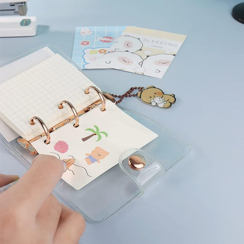 Mini Size Clear 3-Ring Binder Cover, Refillable PVC Notebook Binder with Snap Button Closure for 3-Holes Filler Paper