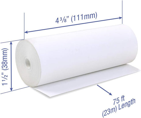 Thermal Paper Rolls 4-3/8 x 75 ft, 25 Rolls per Case, 38mm Diameter, Fits Zebra QLn420 & Star TSP800, BPA Free