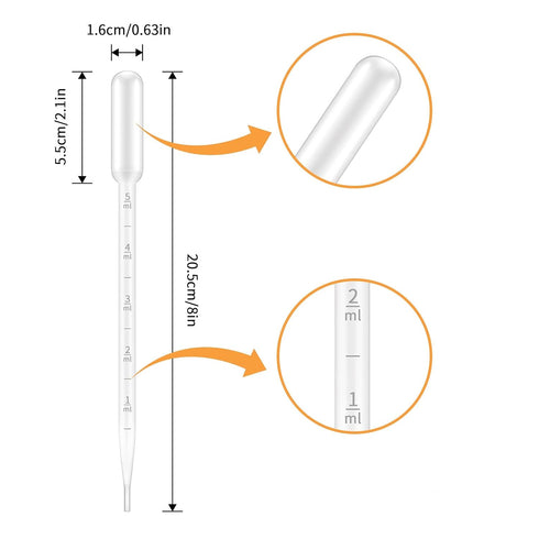 100 Pcs 5ML Plastic Transfer Pipettes for Essential Oils,liquids,Graduated