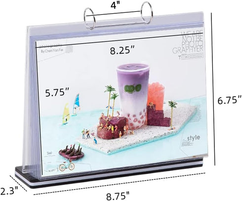 Rikyo 6 Pages-12 (Horizontal-6x8") Acrylic Sign Holder,Table Card Multi-Page Flip Display Sides,T Shape Double-Sided