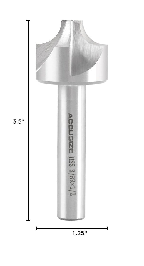 Accusize Industrial Tools 3/8'', H.S.S. Corner Rounding End Mills, 1/2'' Shank Dia
